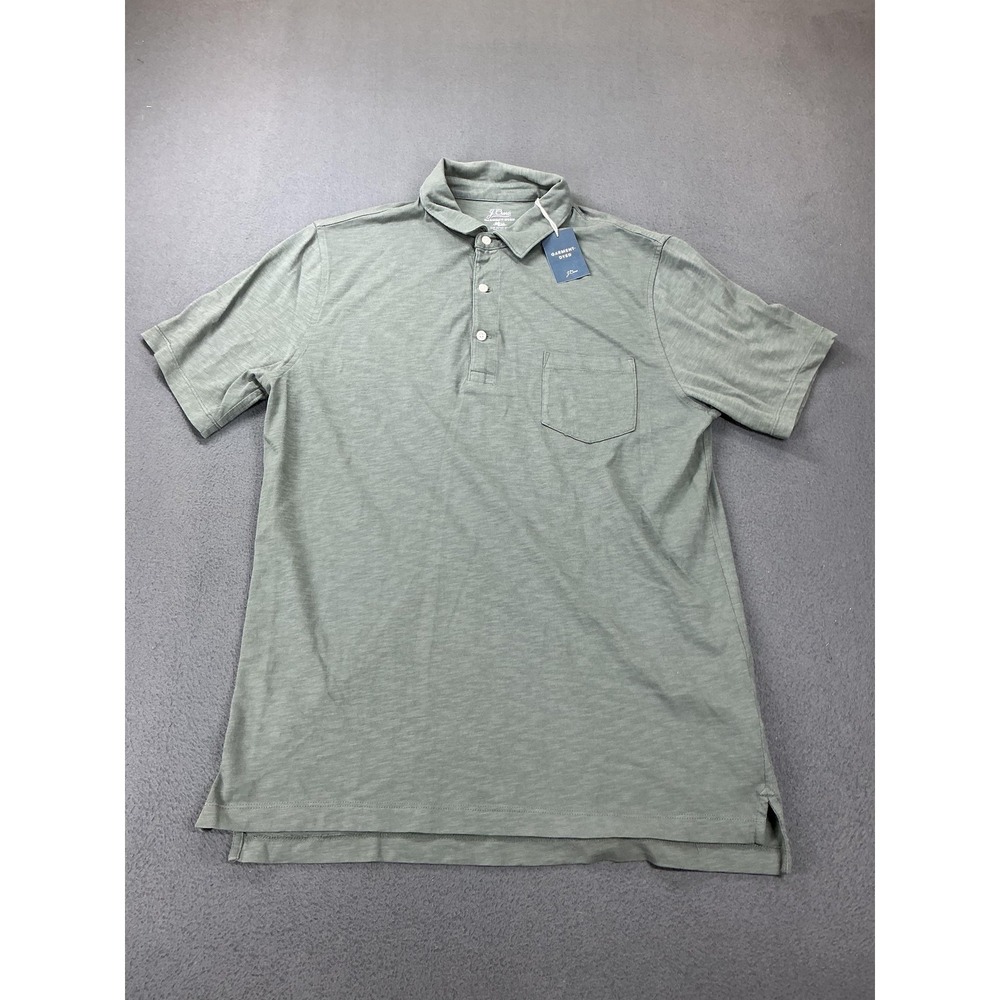 J.CREW‎ Polo Shirt Mens LT Green Garment-Dyed 100% Cotton Big & Tall Tagless